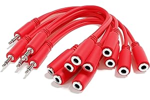 ExcelValley - 5-Pack - Mono Splitter Y Patchkabel - TS 3,5mm 1/8" Eurorack Synth Synthesizer [Rot]