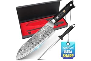 MOSFiATA Coltello Santoku Damasco Coltelli da Cucina Professionali con Manico G10, Lunghezza della Lama 17,8cm
