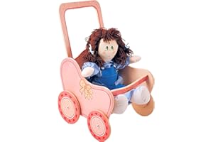 Dida - Passeggino per Bambole Rosa: Realizzato in Legno, Carrozzina per Grandi Bambole fino a 50 cm Ideale per i Giochi di Ruolo di Piccole Mamme e Papà, per Bambini 2 3 4 Anni