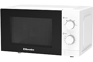 EMtronics 20 Litre 700W Manual Control Microwave with 5 Power Levels, Defrost Function, 35 Minute Timer and Cavity Light - White