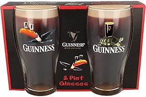Guinness Official Merchandise Tortuga / Toucan Gilroy - Juego de vasos de pinta (2 pintas), transparente