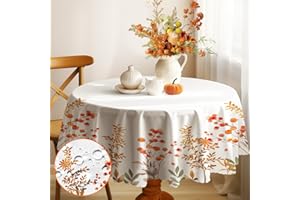 Whimsio Round Tablecloth 150 cm, Outdoor Table Cloth Wipe Clean, Garden Wipeable Tablecloths, Washable Autumn Leaves Plants Table Cover for Dinning Kitchen Thanksgiving Harvest Party Picnic