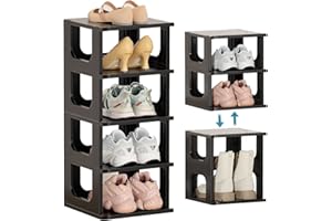 HAIXIN Shoe Rack for Small Space, 5 Tier Plastic Vertical Shoe Rack Narrow Shoe Shelves for Closet Black Shoe Holder Shoe Stand for Entryway Shoe Storage Boots Organizer Stackable Shoe Cabinet