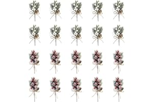 Birsppy Yumfoz Artificial Red Berry Branches 20 Pack 6 Inch Christmas Picks Spray Artificial Pine Cones Holly Stem Craft, Winter Holiday Floral Picks for Crafts Xmas Tree Ornaments (Red+White)