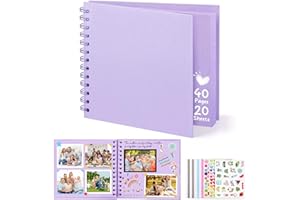 DazSpirit Fotoalbum zum Selbstgestalten, 6-inch Fotobuch zum Einkleben, Quadratisches Hardcover-Scrapbook und Gästebuch Geburtstag für Abschluss, Hochzeit, Babys, mit 5 Aufkleber, 40 Seiten, Lila
