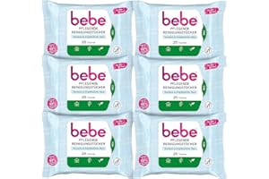 ‎BEBE bebe Pflegende Reinigungstücher (6 x 25 Tücher) mit Kokoswasser, besonders milde Abschminktücher aus Fasern 100% pflanzlichen Ursprungs für trockene & empfindliche Haut