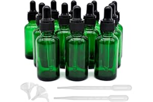 inheming 12 Piezas Verde Frasco Cuentagotas Cristal 30ml Botellas Cuentagotas de Vidrio con Pipeta Cuentagotas Cristal, para Aceite Esencial, Masaje, Fragancia, Aromaterapia, Laboratorio