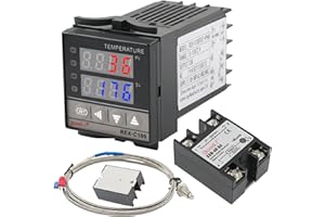 STEEIRO Digital Temperaturregler Kit REX-C100 LED PID-Temperaturregle Thermostat mit K-Typ Thermoelement Sensoreingangsrelais SSR-Ausgang (0-1300 ℃)