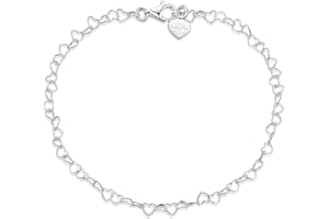 Amberta® Joyería - Brazalete de Tobillo - 925 Fina Plata de ley - 3 mm Pulsera de Corazón - Hasta 24 cm - Ajuste Flexible