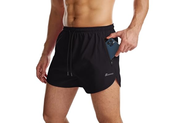 Suwangi Hommes Short de Course 2-in-1 Séchage Rapide Fitness d'Entraînement avec Poches Zippées