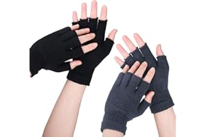 Sibba 2 pary rękawiczek do połowy palców, dzianinowe, do obsługi ekranu dotykowego, ciepłe, rozciągliwe rękawiczki bez palców, dla mężczyzn i kobiet, czarne i szare, Czarny, rozmiar uniwersalny