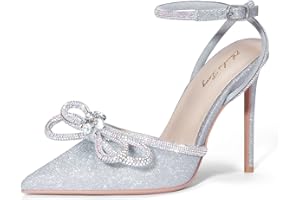 Zhabtuc Damskie szpilki z kokardką ze strasu, seksowne, szpiczaste, z kokardką, satynowe czółenka z obcasem, eleganckie paski na kostce, sandały na wysokim obcasie, na imprezę, wesele, dla panny