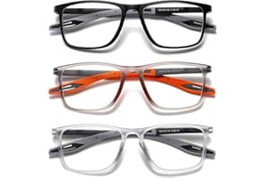Hubeye TR90 Sports Reading Glasses for Men and Women Square Comfortable Flexible Blue Light Blocking Computer Reader