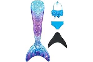 Pyjacos meerjungfrauenflosse mädchen Badeanzug - Meerjungfrau Flosse Bademode mit Bikini Set und Monoflosse Mermaid Tail, 4 Stück Set