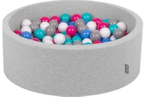 KiddyMoon Piscine À Balles pour Bébé Rond 90X30cm/300 Balles 7Cm Fosses À Boules Jouet Enfant, Gris Clair:Blanc/Gris/Bleu/Rose Foncé/Turq. Clair