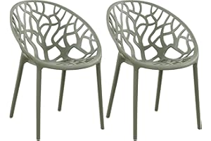 CLP Gartenstuhl 2er Set, stapelbar und wetterfest, modern mit Nicht verstellbaren Armlehnen, Gestell Kunststoff, Hope, Farbe:Oliv