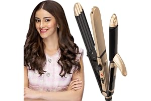 Vega 3 in 1 Hair Styler for Women, (India's No.1 Appliance Brand) | Straightener, Curler and Crimper, Quick Heat up, Suitable for All Types, Gold-Black (VHSCC-01)