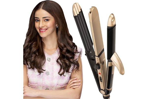 Vega 3 in 1 Hair Styler for Women, (India's No.1 Appliance Brand) Straightener, Curler and Crimper, Quick Heat up, Suitable for All Types, Gold-Black (VHSCC-01)