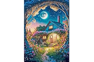 DCIDBEI 40x50CM 5D DIY Carré Peinture Diamant Kit Complet Paysage Féérique, Point De Croix Diamant Cabane avec Fleurs,Puzzle Diamant Trou d'Arbre Loisirs Creatifs Adultes Strass Diamant Art