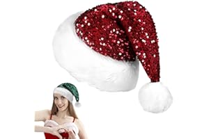 ZSYIULIA Sequined Santa Hat: Unisex Soft Plush Deluxe Xmas Santa Claus Hat for Fancy Dress & Christmas Party
