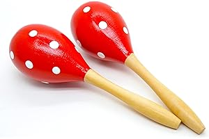 BUSHWACKA Maracas adultas. 1 par, rojo hecho de madera, Maracás españolas Rojo Color de Lunares, Colores Tradicionales españoles, Agitadores de Rumba Traqueteo Percusión de Mano, Instrumento Musical Maraca