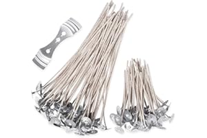 Candle Wicks,SMALUCK 100 Pcs Organic Soy Pre Waxed Cotton Candle Wick 20cm and 10 cm Long with 1Pc Stainless Wick Holder Sustainer for Candle Making(8"&4")