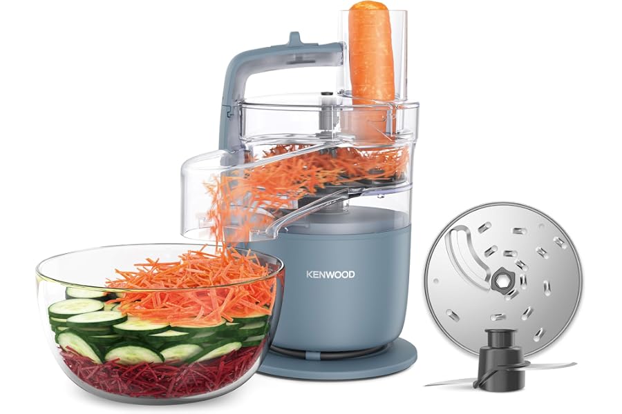 Kenwood MultiPro Go FDP22.​130GY Food Processor, Chopper, Slicer, Grater, Reduce in Puree and Dough, 360° Express Serve, 1.3L Bowl, Kneading Blades, 4 mm Disc, 650W, Grey