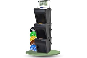 Novaliv Mülltrennsystem Set - 3x 25L Mülleimer Trennsystem - Mülleimer 4 Fächer - Mülltrennsysteme stapelbar - Mülltrennung Recycling Behälter - Abfalltrennsystem - Müll Organizer Müllsortierer
