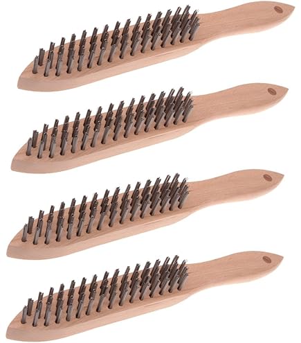 Glarks Lot De 4 Brosses à Gratter En Fil Métallique - Bois De Hêtre, Acier Inox, Laiton, Cuivre - Nettoyage Rouille Et Peinture