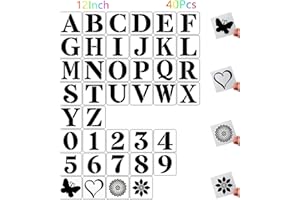 HFHUNGKEONG 12 Inch Letter Stencils and Numbers,40 Pcs Reusable Plastic Large Alphabet Art Craft Stencils for Painting on Wood, Wall, Fabric, Rock, Chalkboard,Signs, DIY Art Projects