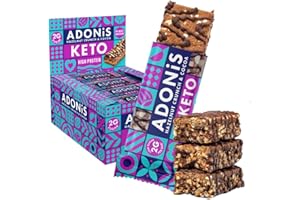 Barres Adonis Keto Riches en Protéines aux Noisettes Croquantes et Chocolat (16 Barres de 45g) | Végétalien et Keto l 100% Naturel l Sans Sucre, Sans Huile de Palme, Sans Lactose Faible