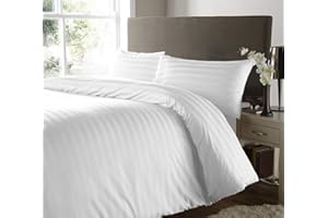 Hanfords Satin Stripe 400 Thread Count 100% Egyptian Cotton Duvet Cover Bedding Set Hotel Quality With Pillowcases 400TC (White, 3pcs, Double)