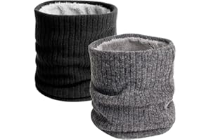 SIYINGSAERY 2 Stück Schlauchschal Winter Loop Schal Strick Winterschal Shwarz Halstuch Grau Halswärmer Unisex Schlauchtuch Winddicht Halsschlauch Nackenwärmer mit verdicktem Fleece Futter für Outdoor