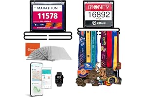 Vorlich® Medaljhållare och startnummerhållare för löpare – medaljhängare för 50+ medaljer & 100+ startnummer – medaljdisplay av trä för löpning, maraton, triathlon