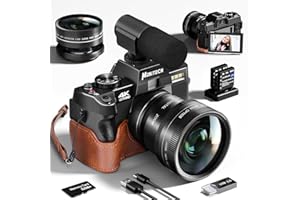 Monitech Kamera für Fotografie und Video, 4K 48MP Vlogging Kamera für YouTube mit 180° Flip Screen, 16X Digitalzoom, 52mm Weitwinkel, Lederhalterung & Riemen, 2 Batterien, 32GB TF Karte(S100-DE-DPT)