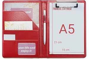 MYMAZN A5 Folder Clipboard Folder A5 Conference Folder for Legal Pad, Portfolio Folder A5 Pad Foldover Clipboard for A5 Legal Pad Writing Paper Portfolio Organizer with Pen Holder (Red)