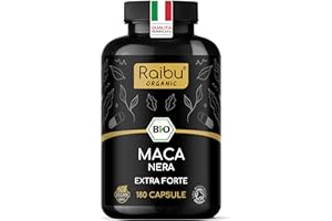 RAIBU Maca Peruviana Nera BIO Extra Forte - 12.800 mg Maca Nera al giorno (equivalente a 3.200 mg) - Equilibrio Ormonale, Energia, Benessere - Originaria del Perù & Certificata BIO - 180 Capsule Vegane