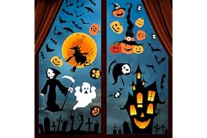 Svanco Halloween Pegatinas de Ventana Doble Cara Halloween Decoración para Casa Pegatinas Reutilizable para Fiesta Murciélago Bruja Ventana Calabaza Fantasma Estáticas Pegatinas de Pared para Niño