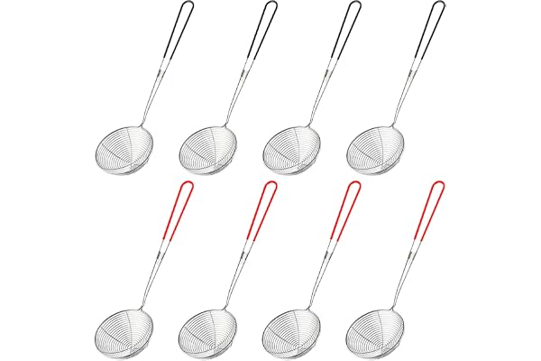 Opaltool 8Pcs Cuillère À Passoire, Passoire À Fondue Épuisette À Fondue Chinoise en Acier Inoxydable avec Poignée Longue pour Faire Frire les Aliments, Pâtes, Spaghetti, Nouilles, Fondue