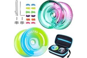 SHUNGRU Pack of 2 Responsive Yoyos - Professional Dual Purpose Yo-yos for Kids Beginners, New Plastic Yo yo Trick with Unresponsive Yo yo Bearings, 12 Yoyo Strings, Yoyo Case(Green Pink & Blue Yellow)