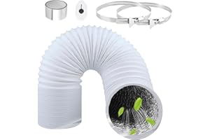 ComPDCVD Blanc Tuyau d'évacuation 150 mm x 3 m Tuyau D'évacuation D'air Gaine Ventilation en Aluminium avec 2 Colliers de Serrage en Acier pour Climatisation Déshumidificateur Extracteur