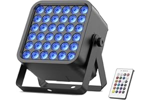 Starlitflow RGBWA UV 54W Par LED Batterie Rechargeable, 5200mAh Lumiere de Scene D MX Sans fil avec Télécommande, Eclairage Scene 4-6h pour Exterieur Mariage Bar Spectacle Disco Halloween Noël