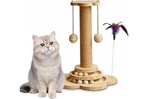 SHTALHST Small Sisal Rope Scratching Post with Interactive Cat Toy & Hanging Ball - 40cm, Suitable for Indoor Cats
