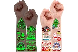 Leesgel Wypełniacze torby na Boże Narodzenie, 120 szt. (12 arkuszy) świecące tymczasowe tatuaże dla dzieci dekoracje świąteczne materiały na przyjęcia, prezenty dla dziewcząt chłopców dzieci