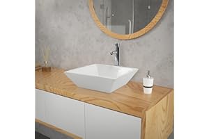 ML-Design Waschbecken aus Keramik in Weiß glänzend 41x41x12 cm Quadratisch, Moderne Aufsatzwaschbecken, Design Waschtisch Aufsatz-Waschschale Waschplatz Handwaschbecken, für das Badezimmer/Gäste-WC