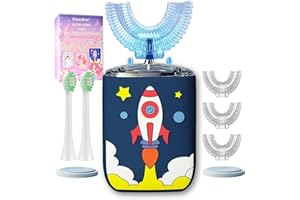 GEACKER Elektryczna szczoteczka do zębów w kształcie litery U, ultradźwiękowa, automatyczna szczotka z 4 głowicami szczoteczki, 6 trybów czyszczenia, wodoodporność IPX7, do wielokrotnego ładowania, inteligentny timer, szczoteczki do zębów dla dzieci w wieku 2-12 lat (niebieska)