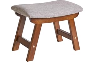 Aibiju Pouf Poggiapiedi in Tessuto,Sgabello Cambio Scarpe con 4 Gambe in Faggio, Adatto per Camera Da Letto, Soggiorno e Cucina (Gamba Marrone + Cuscino Grigio), YDEU-1355