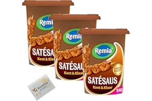 Remia Satésaus kant en klaar XL vegan für authentische Asia-Gerichte 3x 540g + Benefux. Erfrischungstuch 1,62kg