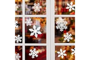 NOCHME Snowflake Window Stickers, 108 PCS Static Snow Flakes Window Clings for Glass Door, Christmas Snowflakes Window Display Decorations, Static PVC Stickers, White