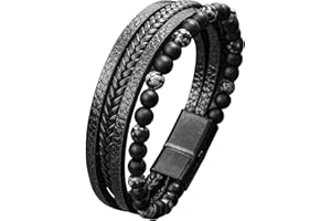 Mochity Pulsera Cuero Hombre, Pulsera Hombre, Pulseras Hombre Ferroso, Pulsera Acero Inoxidable Hombre, Pulsera Vikinga, Con Caja De Regalo, Pulsera Cuero, Pulsera Hombre Acero